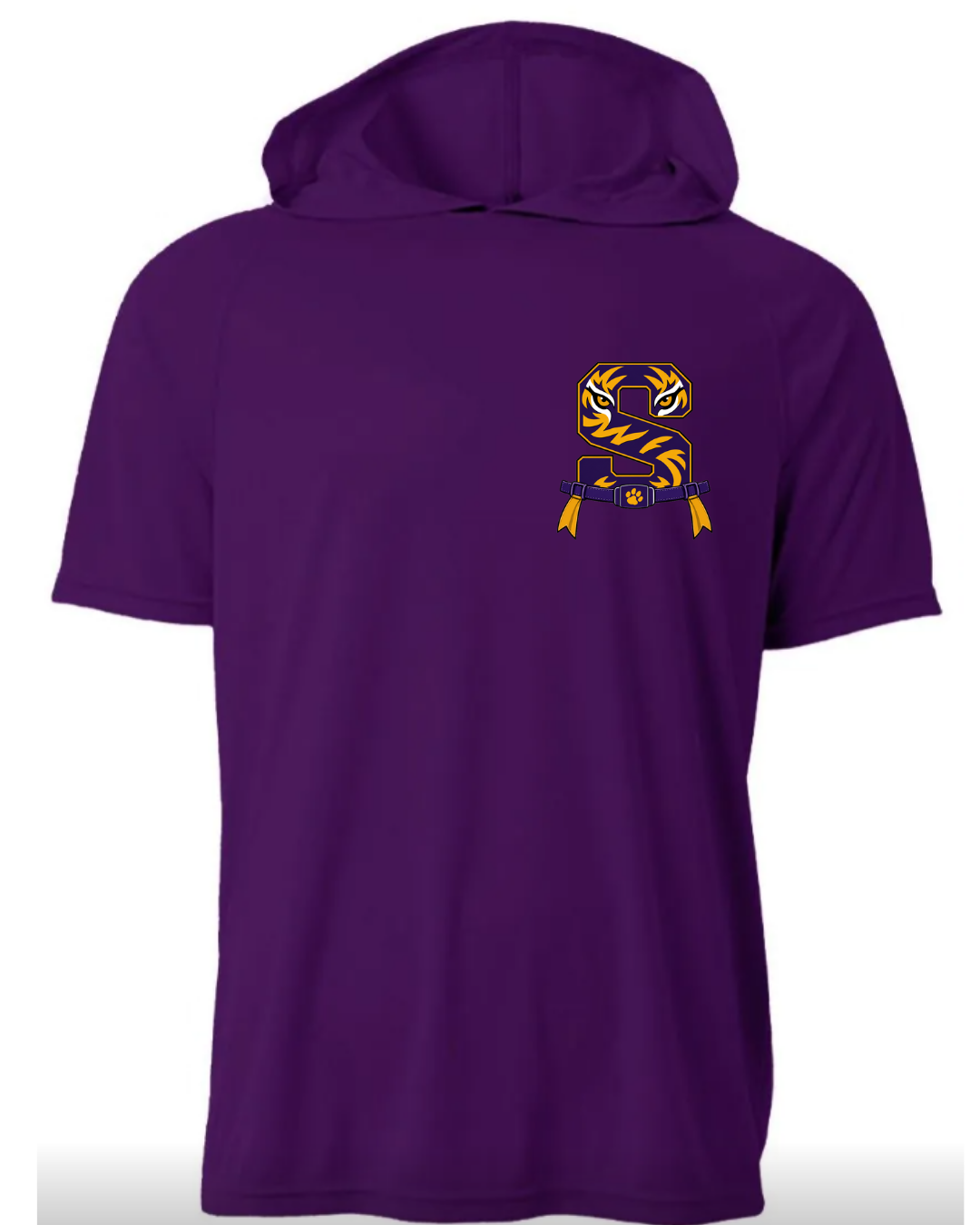FLAG FOOTBALL PURPLE DRI FIT SHORT SLEEVE HOODIE T-SHIRT