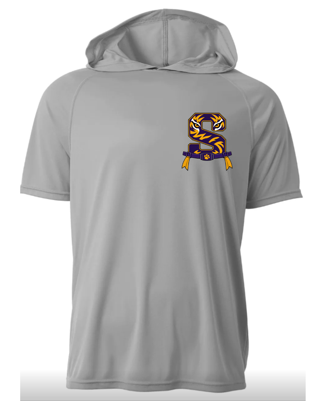 FLAG FOOTBALL SILVER DRI FIT SHORT SLEEVE HOODIE T-SHIRT