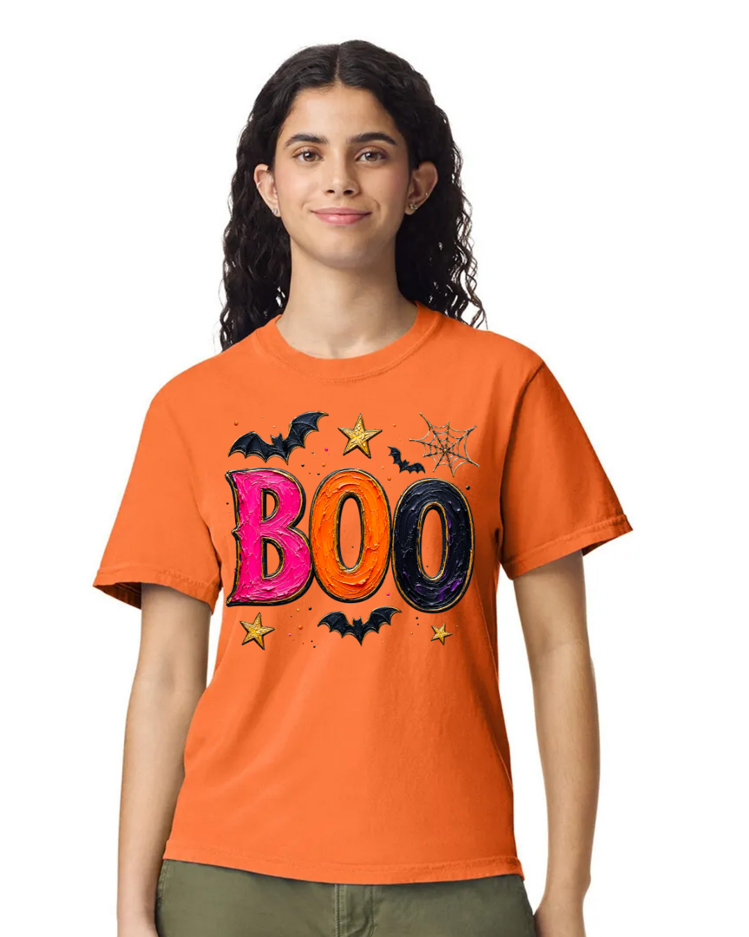 HALLOWEEN BURNT ORANGE COMFORT COLOR BOO WITH BATS